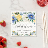 Brautparty Aquarellblau und Gelb Blumen Serviette (Beispiel)