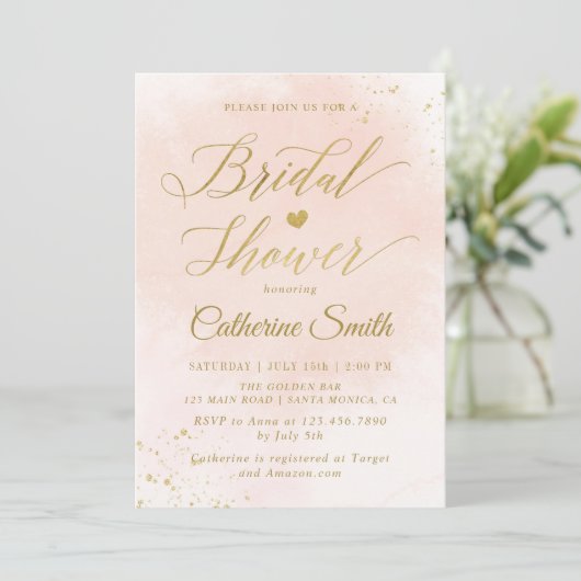 Brautparty Aquarellblau und Gold Einladung (Stehend Vorderseite)