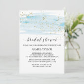 Brautparty Aquarellblau und Goldglanz Einladung (Stehend Vorderseite)