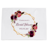 Brautparty Aquarellblumen Bordeaux Gold Große Geschenktüte (Vorderseite)