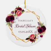 Brautparty Aquarellblumen Bordeaux Gold Keramik Ornament (Hinten)