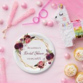 Brautparty Aquarellblumen Bordeaux Pappteller (Party)