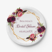 Brautparty Aquarellblumen Bordeaux Pappteller (Vorderseite)