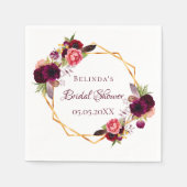 Brautparty Aquarellblumen Bordeaux Serviette (Vorderseite)