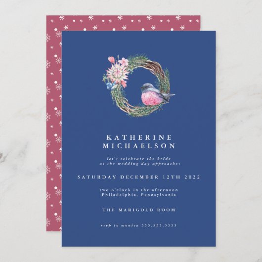 Brautparty | Aquareller Winter Sparath Einladung (Vorne/Hinten)