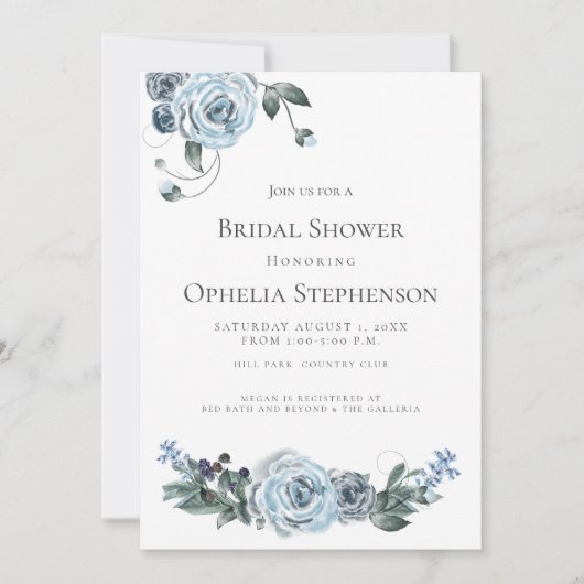 Brautparty | Aquarellfarben, blau, floralblau Ankündigung (Vorderseite)