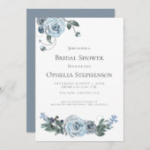 Brautparty | Aquarellfarben, blau, floralblau Ankündigung (Vorne/Hinten)