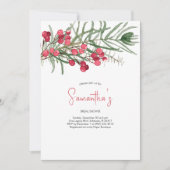Brautparty Aquarellfarben, immergrün und rote Berr Einladung (Vorderseite)
