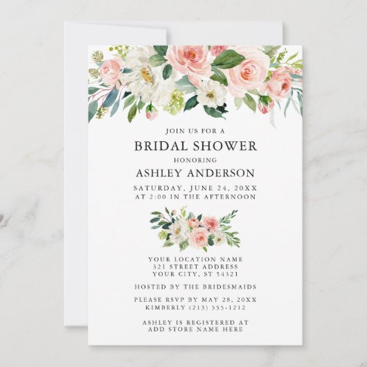 Brautparty Aquarellfarben Rosa Rosa Rosa Elegante Einladung (Vorderseite)