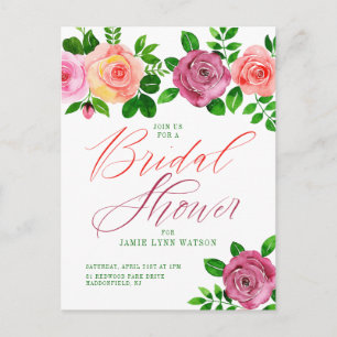 Brautparty   Aquarellfarben, rosa und orange Rose Postkarte