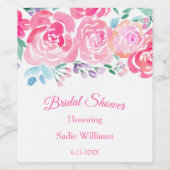 Brautparty Aquarellfarben Rose & Peonings Weinetikett (Einzelnes Label)