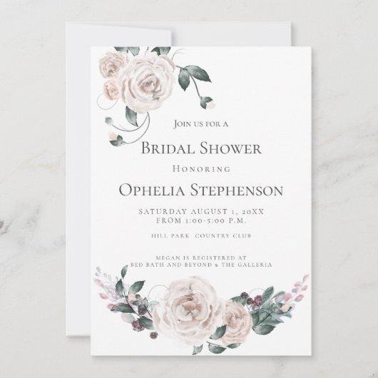 Brautparty | Aquarellfarbene Rose Ankündigung (Vorderseite)