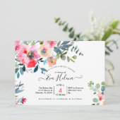 Brautparty, Aquarellgarten Rose, Rotes Ombre Einladung (Stehend Vorderseite)