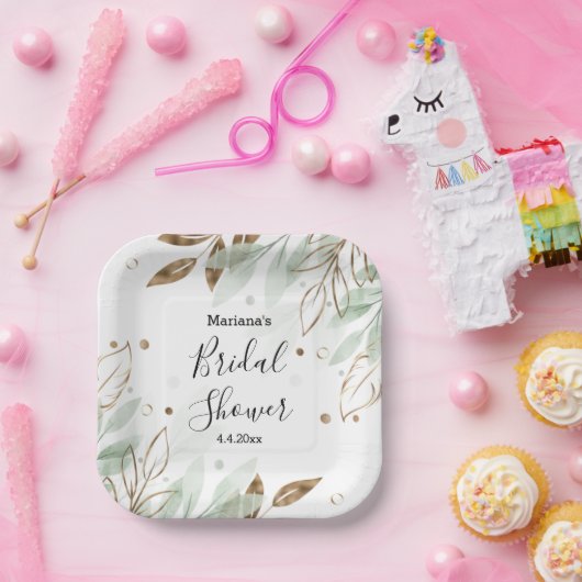 Brautparty Aquarellgoldgold botanischer Chic Pappteller (Party)