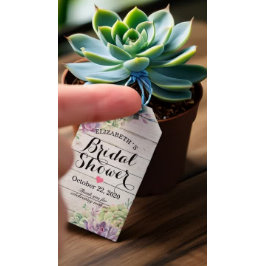 Brautparty Aquarellsukkulturen Rustikales Holz Geschenkanhänger