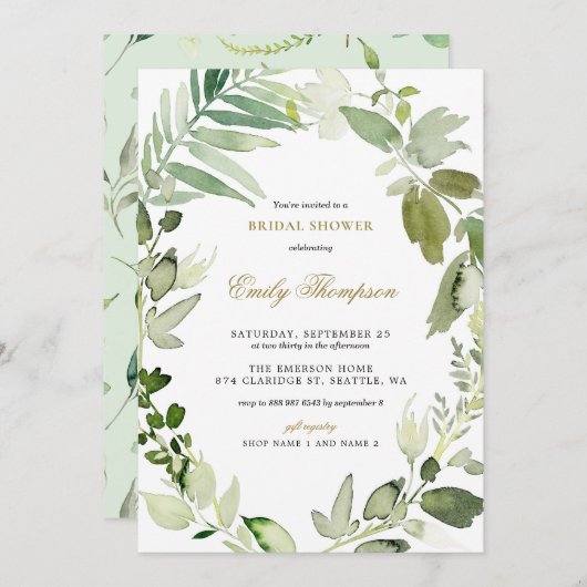 Brautparty Aquarellwald Einladung (Vorne/Hinten)