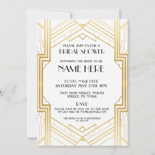 Brautparty Art Deco 1920 Gold Party Einladung (Vorderseite)