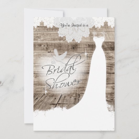 Brautparty auf Stallholz mit Spitzen- und Weißröhr Einladung (Vorderseite)