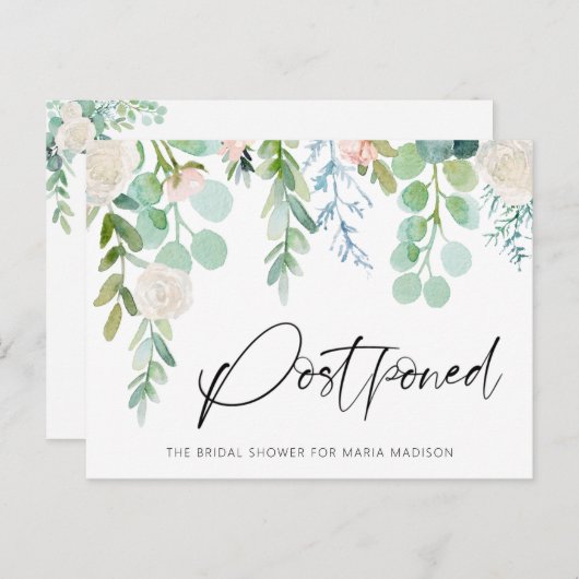 Brautparty Aufgestellt Wasserfarben Blumengrün Ankündigungspostkarte (Vorne/Hinten)