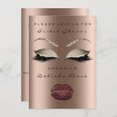 Brautparty Augen Bronze Funkelnd Lippen Burgund Einladung (Vorne/Hinten)
