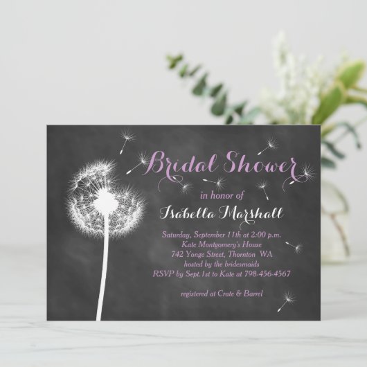 Brautparty aus Blumenkhalkartonplatten (lila) Einladung (Stehend Vorderseite)