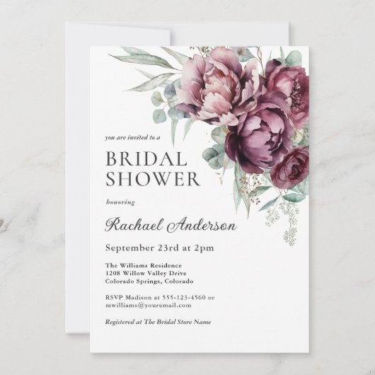 Brautparty aus Burgund und Plum Fall Einladung (Vorderseite)