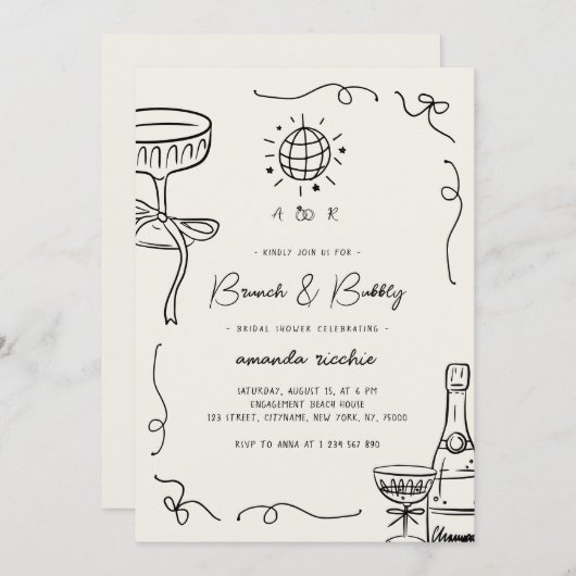 Brautparty aus französischer Hand Einladung (Vorne/Hinten)