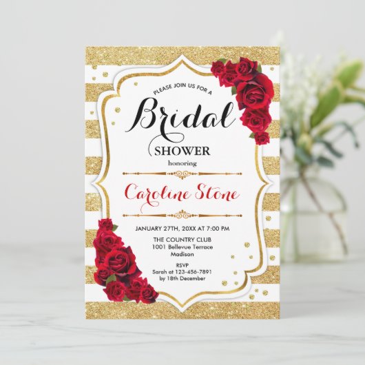 Brautparty aus geblümtem Gold Einladung (Stehend Vorderseite)