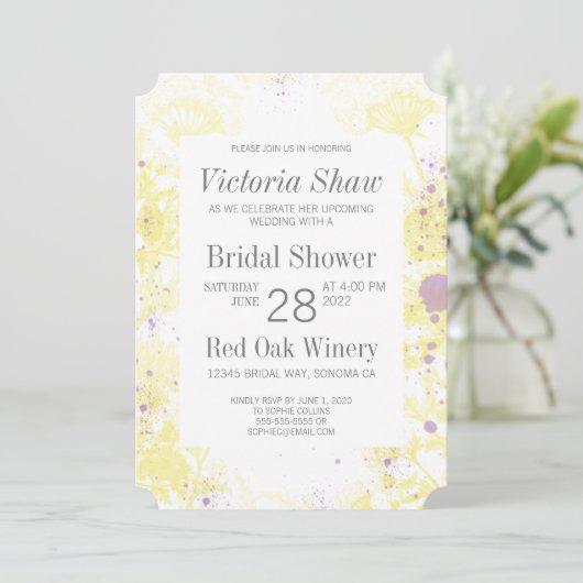 Brautparty aus gestrichenen gelben Blumen Einladung (Stehend Vorderseite)