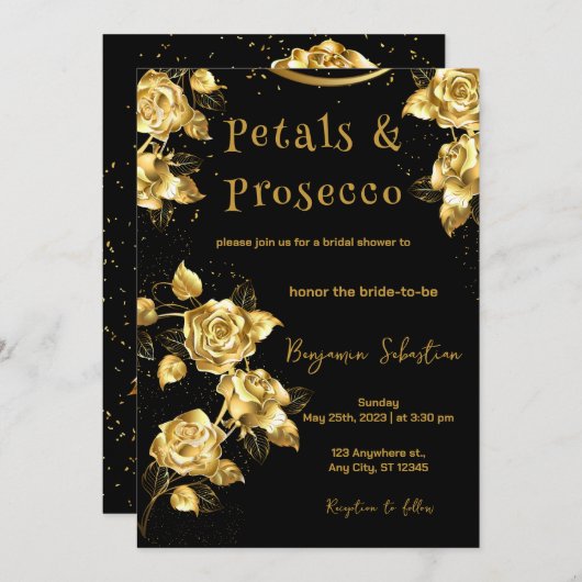 Brautparty aus Gold und Schwarz Einladung (Vorne/Hinten)