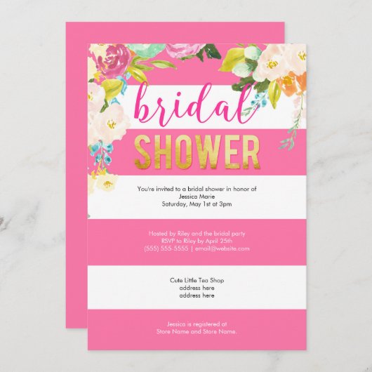 Brautparty aus goldfarbenem Rosa Einladung (Vorne/Hinten)