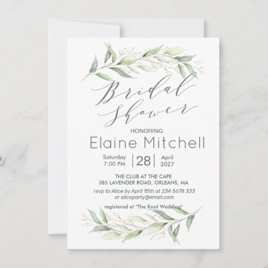 Brautparty aus grün und goldgrün einladung (Vorderseite)