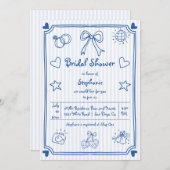 Brautparty aus handgezogenen, blau gestrichenen St Einladung (Vorne/Hinten)