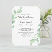 Brautparty aus Holz. Grüne Eukalyptus-Blätter Einladung (Stehend Vorderseite)