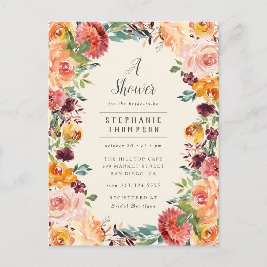 Brautparty aus rosa, rosa, blütenfarbenen Rahmen Einladungspostkarte (Vorderseite)