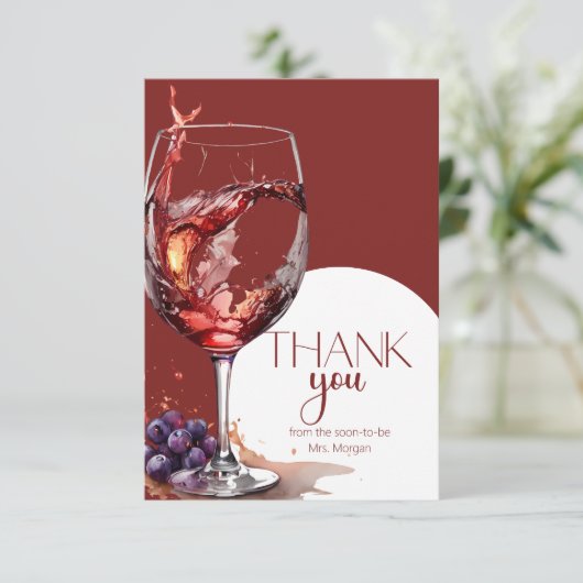 Brautparty aus Rotwein Vielen Dank Karte (Stehend Vorderseite)