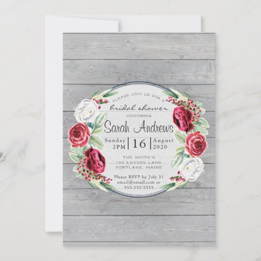 Brautparty aus rustikalem Watercolor, Blumenholz Einladung (Vorderseite)
