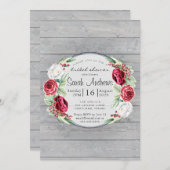 Brautparty aus rustikalem Watercolor, Blumenholz Einladung (Vorne/Hinten)