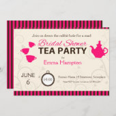 Brautparty aus Saft Party Rosa braune Streifen Einladung (Vorne/Hinten)