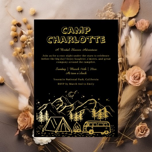 Brautparty aus schwarzem Camping Folieneinladung