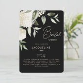 Brautparty aus schwarzem und cremeweißem Hydrangea Einladung (Stehend Vorderseite)