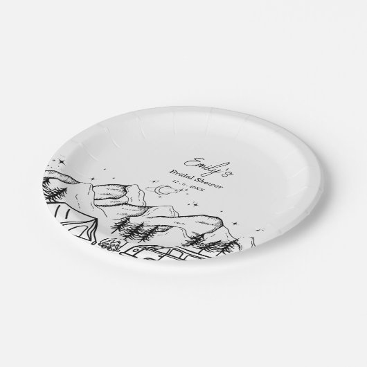 Brautparty aus schwarzem und weißem Camping Pappteller (Schrägansicht)