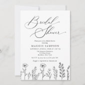 Brautparty aus schwarzem und weißem Wildblume Einladung (Vorderseite)