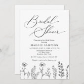 Brautparty aus schwarzem und weißem Wildblume Einladung (Vorne/Hinten)