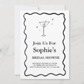 Brautparty aus schwarzem Wavy Retro, Martini-Glas Einladung (Vorderseite)