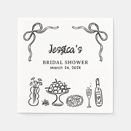 Brautparty aus schwarzem Weiß Serviette (Vorderseite)