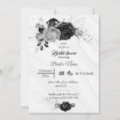 Brautparty aus silbergrauem und schwarzem Blume Einladung (Vorderseite)