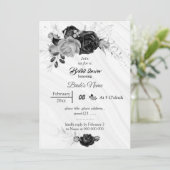 Brautparty aus silbergrauem und schwarzem Blume Einladung (Stehend Vorderseite)