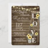 Brautparty aus Vintagem Holz und Sonnenblumen Einladung (Vorderseite)