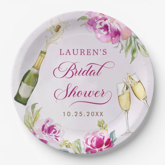 Brautparty aus Weinglas Pappteller (Vorderseite)